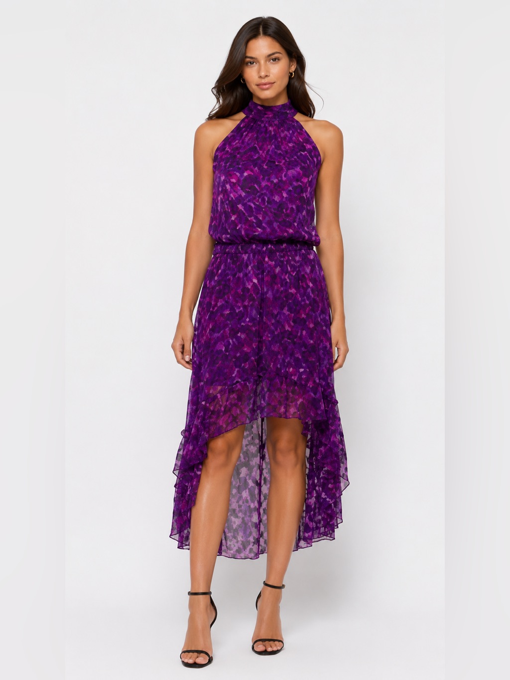 Ramy Brook Purple Printed High-Low Midi Dress Size L